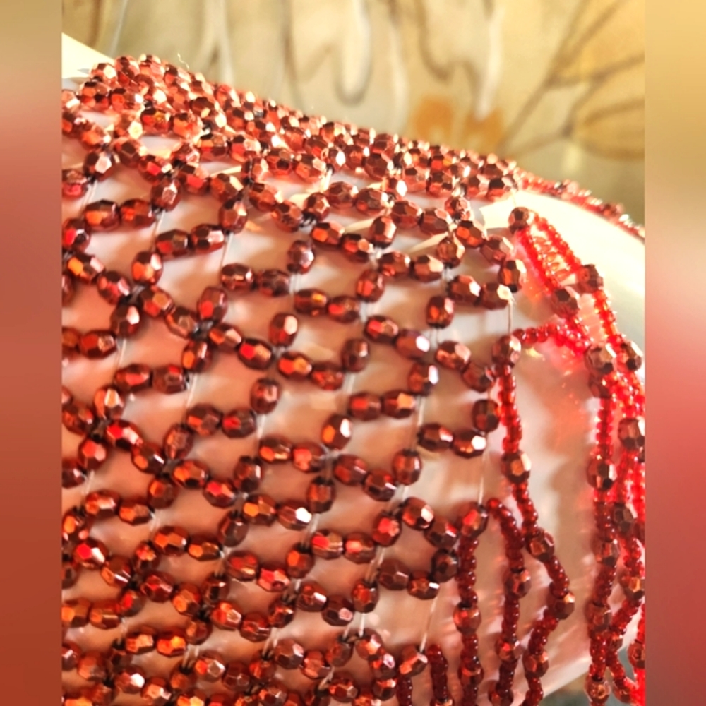 VTG Beaded Rust Sparkle Beaded Sparkly Elegant Shawl Shoulder Fringe Neck Collar - Picture 7 of 11